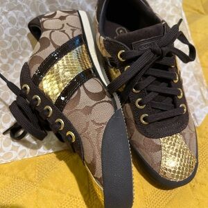 Coach Gold and Brown Meagan Sneakers - NIB